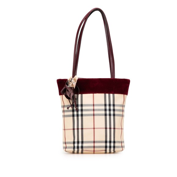 Pre-Loved Burberry Velvet Trimmed House Check Canvas Tote - Picture 1 of 12